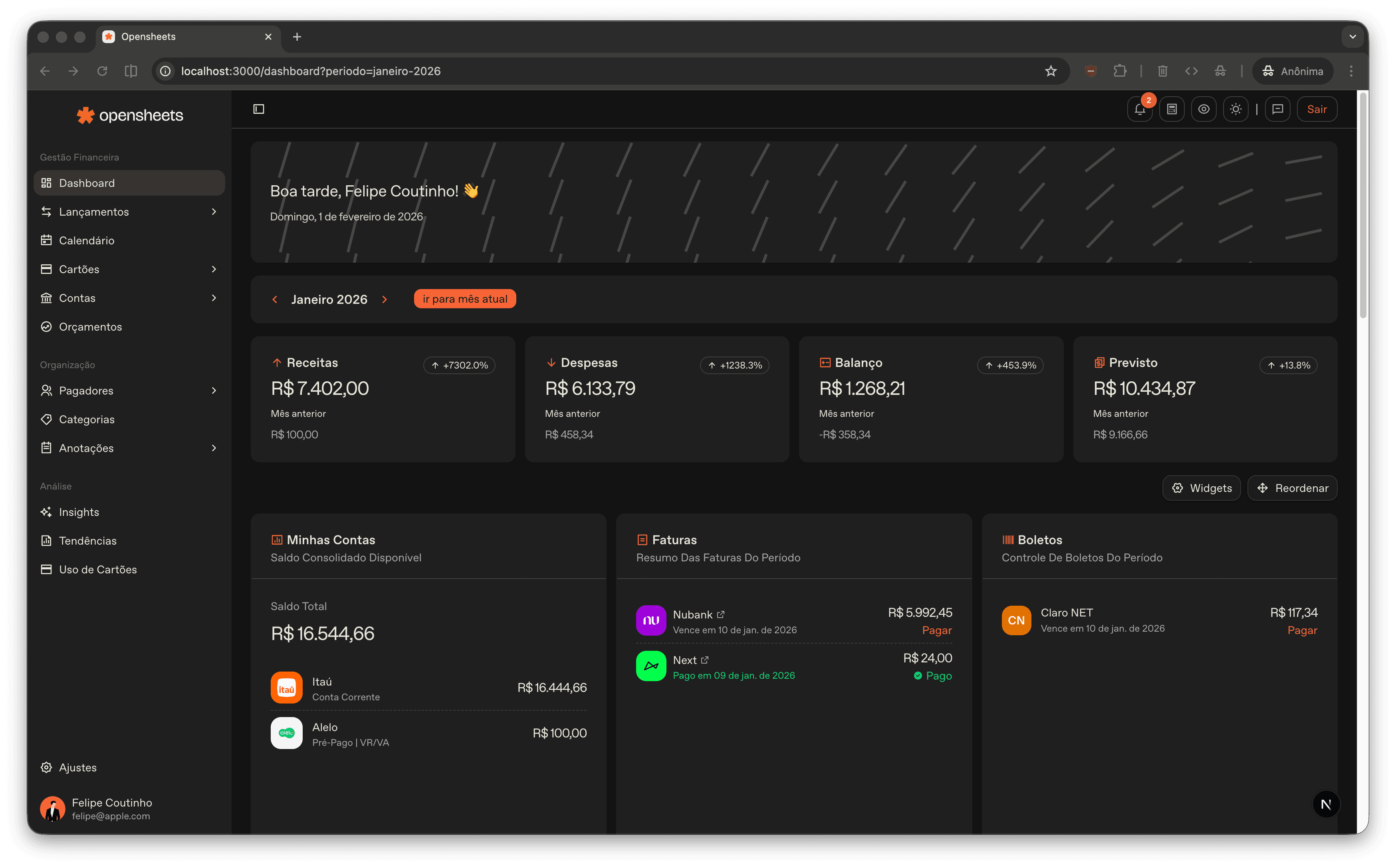 openmonetis Dashboard Preview